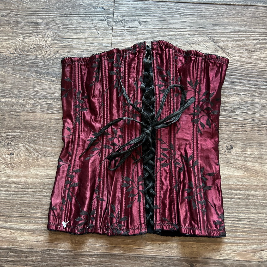 Victoria’s Secret Burgundy And Black Lace-Up Bridal Floral Corset Medium 34